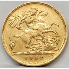 AUSTRALIA 1908 . HALF 1/2 SOVEREIGN . MELBOURNE . GOLD